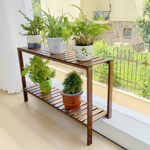 Wooden <b>Flower</b> Stand Rectangle Freestanding Plant Shelf For Balcony Window Sill Narrow Tabletop Floor Use - Product Image 2