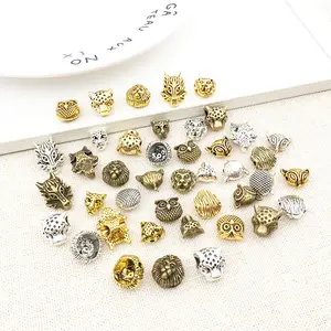 42pcs small alloy animal lion head spacer big hole charm beaded for jewelry finding bracelet making