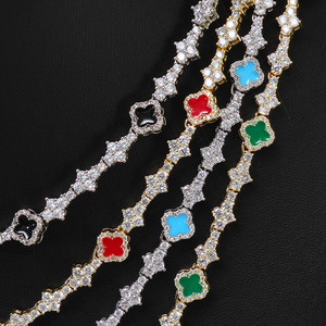 Nuoya Hip Hop Phong Cách Mới Đá Trong Bốn Lá <span class=keywords><strong>Clover</strong></span> Vòng Cổ Màu Bạc 6.5Mm CZ Kim Cương Đầy Màu Sắc Quần Vợt Chuỗi Trang Sức Cho Phụ Nữ - Product Image 2
