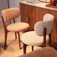 Chaise de salle à manger rétro haut de gamme en bois massif, style médiéval antique, sans accoudoirs, avec dossier en tissu coloré Monet, pour mobilier de maison