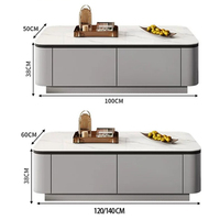Ensemble de meubles TV modernes et minimalistes, meuble TV et table basse avec plateau en pierre frittée blanche, grand meuble de rangement à tiroirs