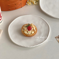 Assiette à dessert en céramique blanche haut de gamme, minimaliste, assiette à fruits, assiette à steak de style occidental, plateau à fruits, assiette à gâteau, assiette plate
