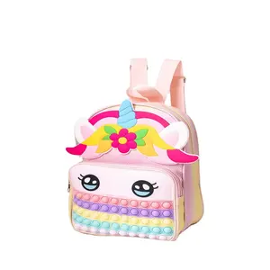 Новый креативный школьный рюкзак для девочек с милым единорогом, силиконовая Наплечная Сумка с пузырьками