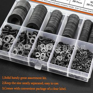 Flat Washers Set M2 10mm Outer Diameter Black Zinc Carbon Steel DIN Standard Boxed Assortment Kit For Screw Applications - Product Image 1