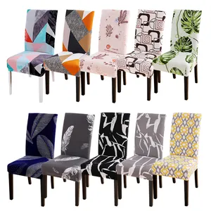 Custom Washable Stretched spandex stretch Chair Covers Printed Geometric Dining Chair Cover For Restaurants Hotels