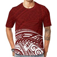 Kaos Pria Polinesia Katun Poliester Berkualitas Tinggi Motif Tribal Merah Kaos Pria Santai Lengan Pendek Gaya Pulau
