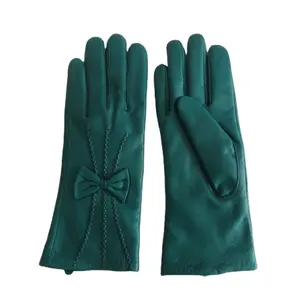 New design sheepskin winter bowknot genuine leather gloves women