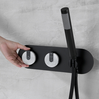 Robinetterie de luxe en laiton noir mat avec finition PVD, ensemble de douche de salle de bain avec poignée en marbre, douchette et robinets de bain