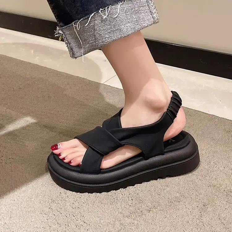 High Quality Platform Elastic Strap Sandals for Women 2024 Summer New  Korean Style Cross Strap Open Toe Sandals