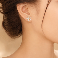 Boucles d'oreilles fines en forme d'étoile de mer, clous d'oreilles en laiton plaqué rhodium avec zircone cubique, thème océan, été, délicates, nautiques, personnalisées, pour femmes, vente en gros
