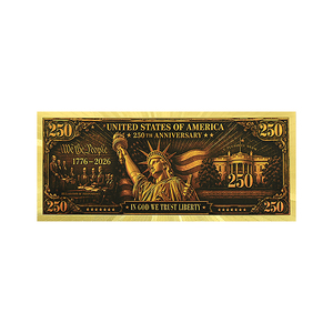 Billet de banque commémoratif en or 24 carats des États-Unis, 250e anniversaire, 1776-2026, double face, 15,4x6,5 cm, motif Liberté et Indépendance - Product Image 2