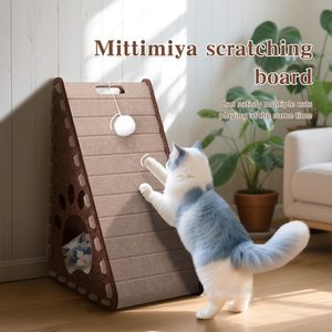 Station pour chat 3 en 1 - Grattoir en feutre triangulaire avec rampe verticale, centre de divertissement pour plusieurs chats (60x40x30cm) pour jouer et se reposer - Product Image 3