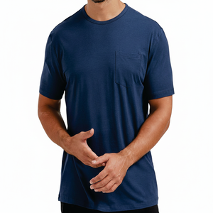 T-shirts décontractés en coton respirant et léger pour hommes et femmes Style sonnerie avec détail de poche tricoté - Product Image 1