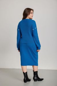 Conjunto de Dos Piezas de Falda <span class=keywords><strong>Midi</strong></span> para Mujer, Conjunto de Punto Azul Otoñal, Suave, Transpirable y Elegante con Cinturón Cargo - Product Image 6
