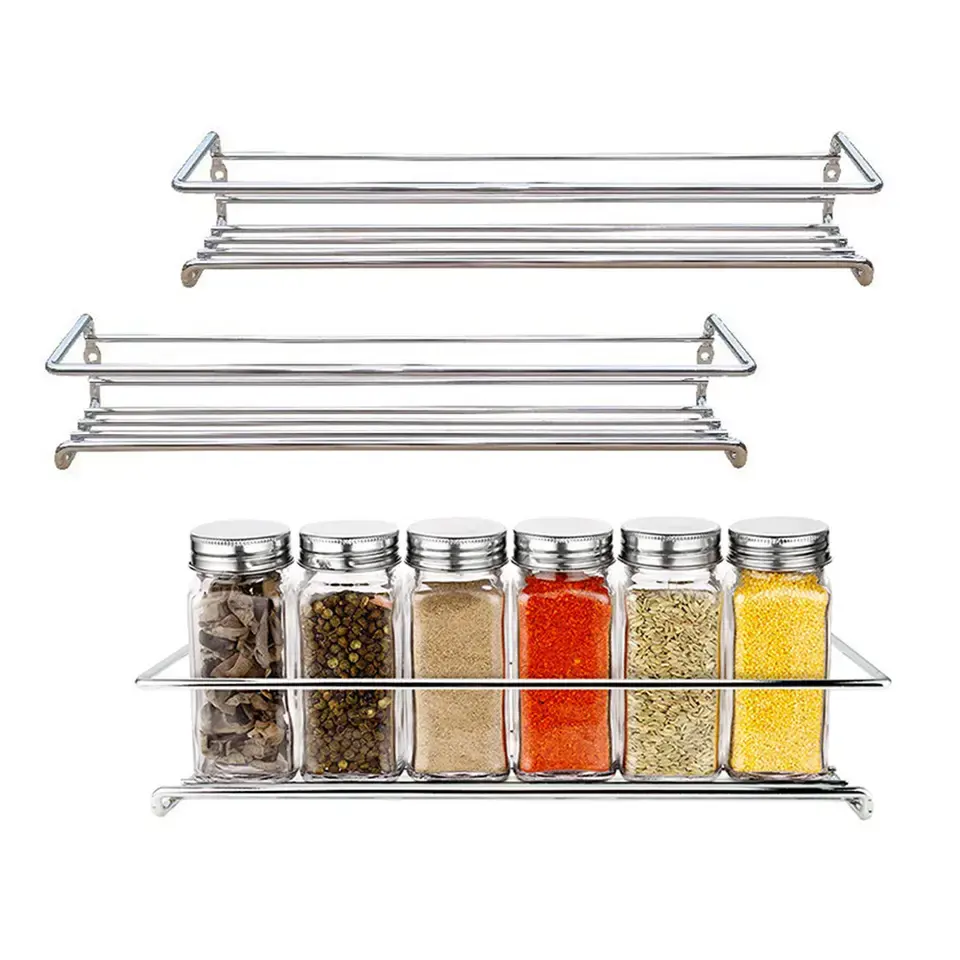 Punch-free multifunctional wall metal mount Tiered Hanging Shelf kitchen Cabinet Metal spice rack organizer For Mason jar