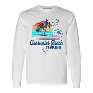 T-shirt a maniche lunghe vintage retrò Clearwater Beach Florida Sunset - Product Image 1