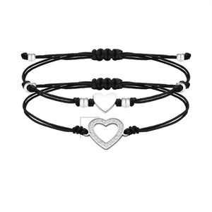Wholesale Dainty Stainless Steel Zircon Heart Pendant <b>Rope</b> Braided <b>Bracelets</b> - Product Image 1