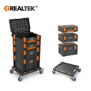 Realtek công nghiệp cấp vật liệu nhựa di động xe đẩy hoàn chỉnh hộp công cụ thiết lập với bánh xe