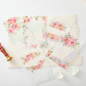 Papel vitela de impresión personalizada al por mayor con logotipo personalizado con patrón de flores translúcidas para tarjetas de felicitación de invitación - Product Image 1