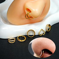 Perhiasan Tindik Hidung, Telinga, dan Helix dari Baja Anti Karat 316L 16G dengan CZ, Model Clicker Hinged Segment
