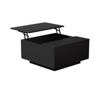 Table basse carrée avec plateau relevable, compartiment de rangement caché, table de salon moderne noire