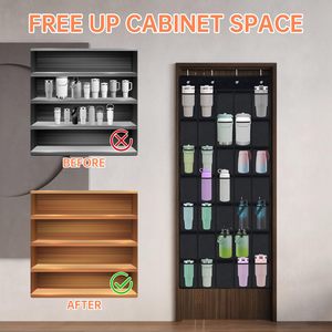 Organisateur de porte multifonctionnel à 35 poches pour gobelets Stanley dans la cuisine, rangement sécurisé en maille élastique, porte-gobelets - Product Image 4