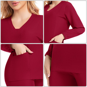 Korean Style Scrub Suit Set Long Sleeve Unisex Hospital Uniform Moisture Wicking Knitted Split Set - Product Image 4