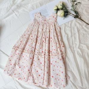 Robe pour filles en coton doux tissé à fleurs à volants superposés col rond longueur genou douce légère imprimée tenue d'été 2-<span class=keywords><strong>14</strong></span> <span class=keywords><strong>ans</strong></span> - Product Image 2