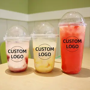 Одноразовые биоразлагаемые прозрачные u-образные пластиковые чашки для домашних животных с логотипом, напечатанным логотипом и крышками