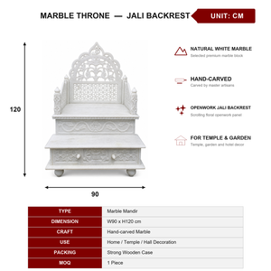 BSA Beyaz Mermer Pooja Mandi Oymalı Mandir Çiçek Desenli Oymalı Mermer Tapınak Çekmeceli Pooja Mandi Küçük Mermer Ev Tapınağı - Product Image 2