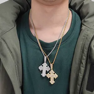 Bạc Chéo Mặt dây chuyền với vvs moissanite kim cương hip hop trang sức cho thiết kế thời trang