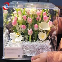 Boîte à fleurs en acrylique Boîte cadeau d'anniversaire pour la Saint-Valentin Boîte à roses transparente vide Étui à fleurs immortelles étanche avec ruban