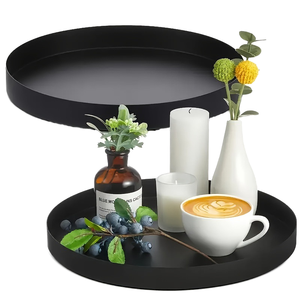 Fabrika mat siyah İskandinav Metal yuvarlak parti otel servis ve depolama tepsisi - Product Image 1