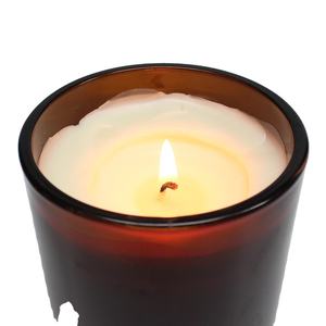 Vaso di candela di lusso in <span class=keywords><strong>vetro</strong></span> ambrato lucido <span class=keywords><strong>Vintage</strong></span> con coperchio in legno rivestimento personalizzato vasi di candele color marrone ambra per la fabbricazione di candele - Product Image 5