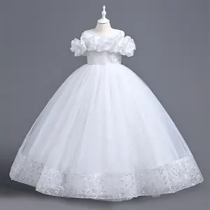 Красивые платья для первого причастия для девочек, От 2 до 14 лет бальное платье для маленьких девочек, Белое Платье макси с цветочным принтом для девочек