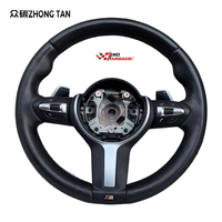 Volant sport en fibre de carbone à fond plat pour E60/F15/F90 - Cuir rouge 3 branches 40mm