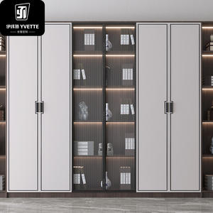 أرفف غرف معيشة فرنسية عتيقة من YVT ، أرفف كتب خشبية خشبية ، أرفف كتب بخزانة مع غطافات - Product Image 4