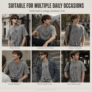Camiseta de hombre 275G de algodón lavado de alto gramaje con estampado bordado vintage estilo western y gráfico de caballo, oversize, estilo streetwear, proveedor - Product Image 3