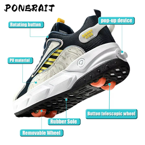 Chaussures à roulettes unisexes à 4 roues, roue avant amovible, semelle extérieure TPR double usage, doublure en coton, <span class=keywords><strong>taille</strong></span> 30-42, bleu/rose/orange - Product Image 2