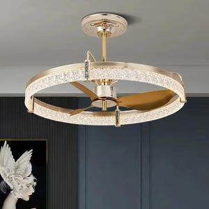 <span class=keywords><strong>Ventilateur</strong></span> de plafond <span class=keywords><strong>LED</strong></span> doré rétro style crème français avec télécommande pour salon et chambre, éclairage rétro - Product Image 1