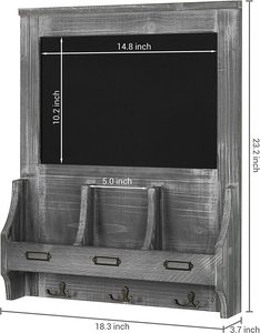 Estante organizador de llaves de Venta caliente en soporte de llave de madera quemada rústica con pizarra decorativa soporte de correo de entrada montado en la pared - Product Image 2