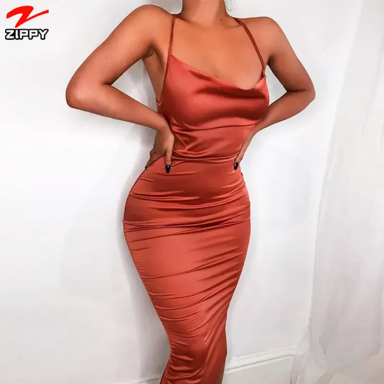 Sleeveless backless elegant party outfits sexy club dresses h 10% OFF Neon satin lace up summer women bodycon long midi dress