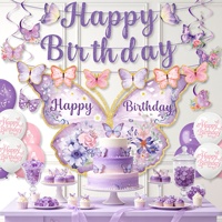 Nouvel Arrivage Guirlandes Papillons Violets Style Anime Joyeux Anniversaire Décorations de Fête en Papier à Suspendre pour Adultes Utilisation Intérieure