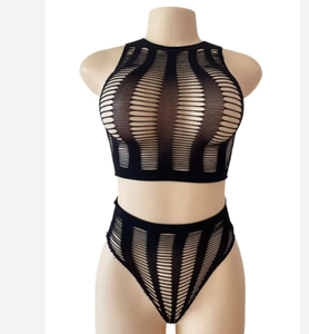 Viviblook Z807ST01 Conjunto de 2 piezas para mujer Conjunto de chaleco de malla transparente sexy y pantalones cortos triangulares Conjunto de 2 piezas Conjunto de pantalones cortos para mujer - Product Image 1