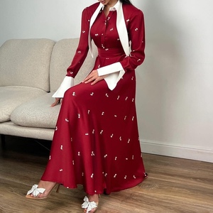 Vestidos Elegantes de Satén Estampado para Mujer, de Manga Larga, que Definen la Cintura, a la Moda - Product Image 1