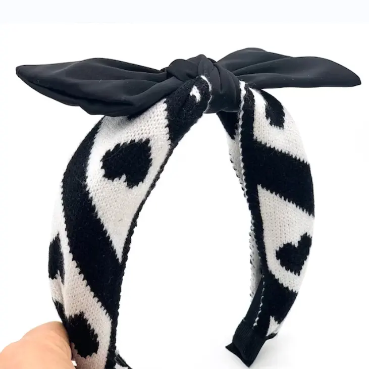 Knotted bow headbands for women Knitted headband with big bow black