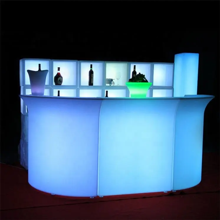 Bancone da Bar con mobili per Hotel Night Club illuminato a Led in marmo bianco a forma di C di Design di lusso personalizzato