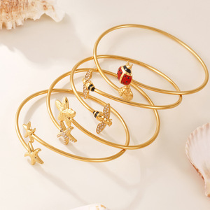 Bracelet ouvert Little Bee Starfish Zircon, durable, hypoallergénique, plaqué or 18 carats PVD, acier inoxydable, bijoux tendance pour femmes - Product Image 1