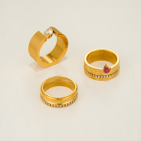 Cincin Gelombang 3 Gaya Baru Boho Row Pink Zircon Stripe Beauty Dazan Lapisan Emas 18k PVD Baja Anti Karat Anti Kusam Perhiasan Wanita