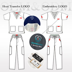 맞춤형 인쇄 의료용 스크럽 유니폼 유니섹스 여성 남성 스타일 V넥 스트레이트 카고 팬츠 면 인쇄 수술복 - Product Image 4